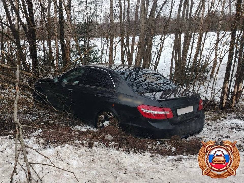 Под Удомлей в Тверской области Mercedes вылетел с дороги в кювет Фото: ГАИ
