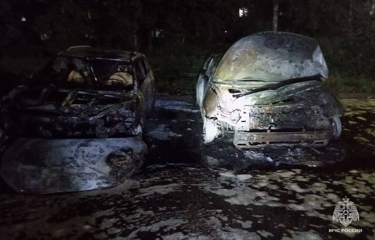 В Твери на Петербургском шоссе полностью сгорели два автомобиля Фото: МЧС Тверской области