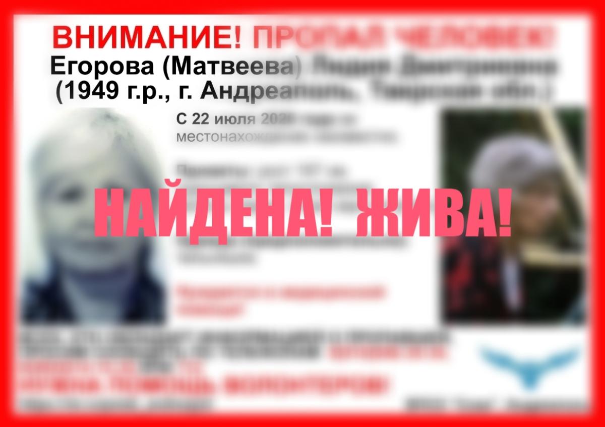 В Андреаполе пропала пенсионерка, которой требуется медицинская помощь Фото: ВПСО "Сова"