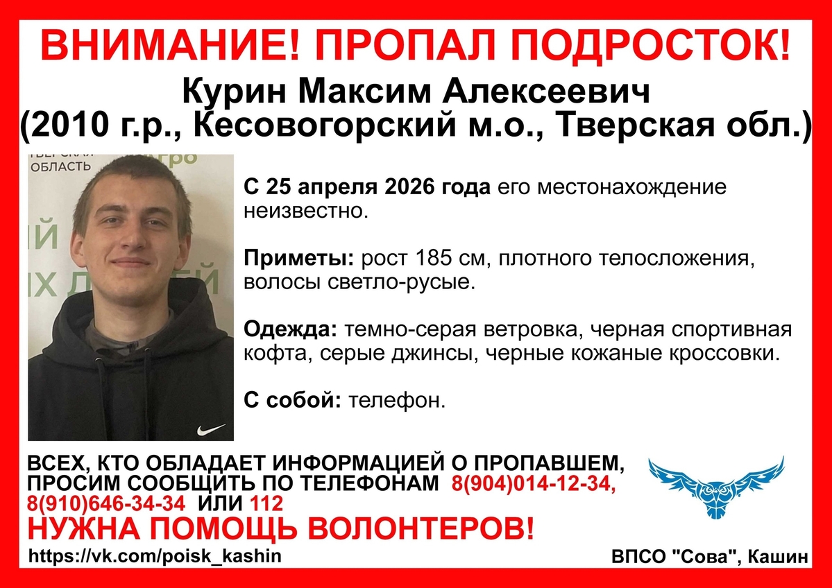 В Тверской области объявлен сбор на поиск пропавшего подростка Фото: ВПСО "Сова"