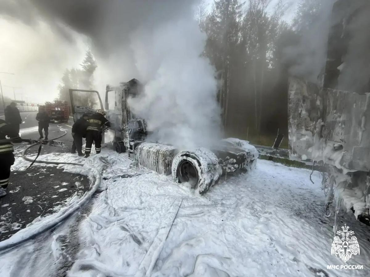 На М11 под Тверью загорелась фура во время движения Фото: МЧС