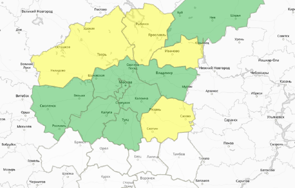 В Тверской области желтый уровень опасности из-за гололедицы На главной: скрин с сайта Гидрометцентра РФ
