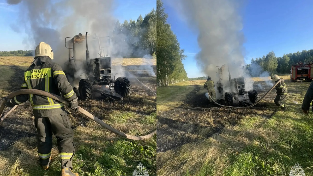 Под Тверью на поле во время работы сгорел трактор Фото: МЧС