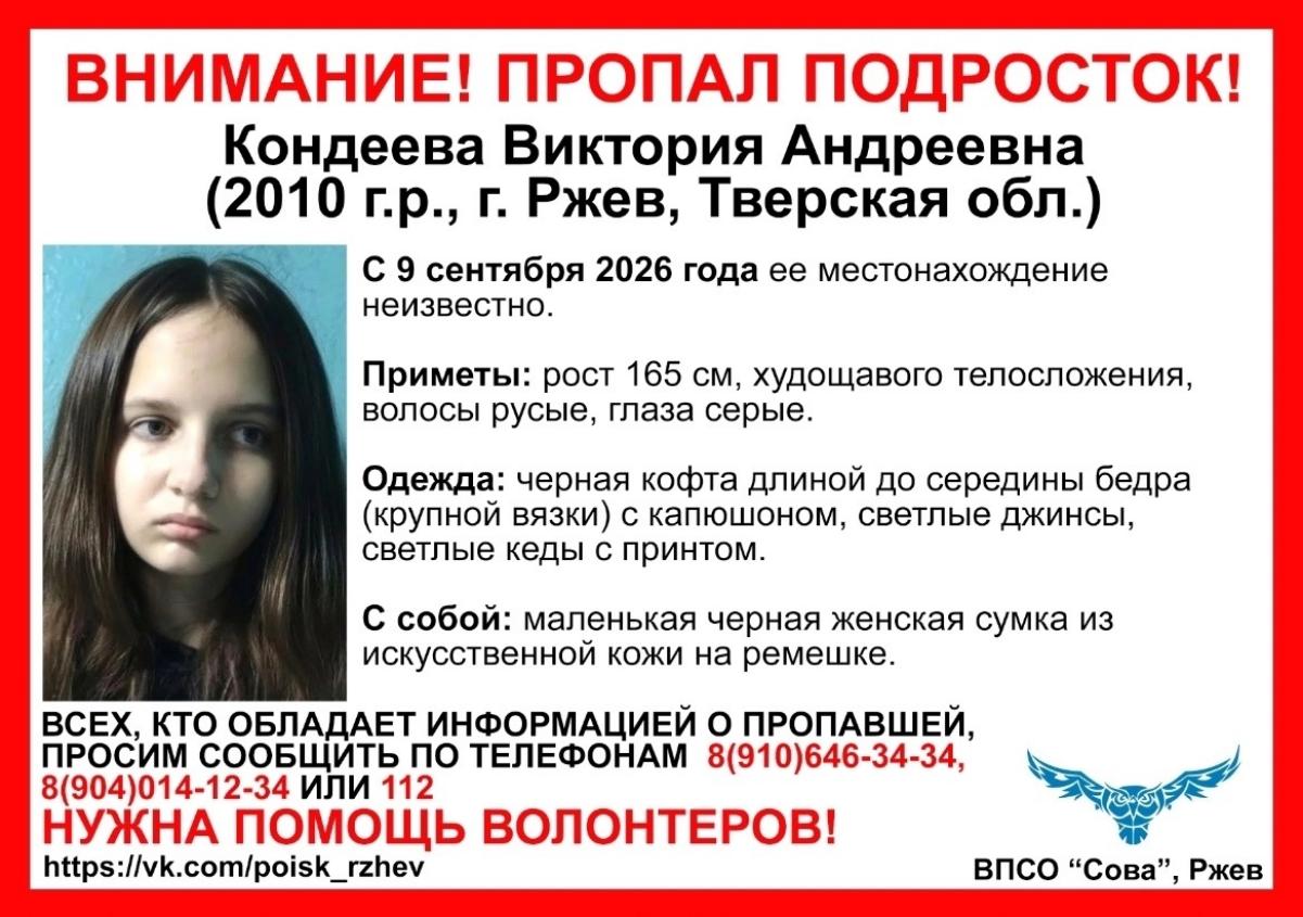 В Ржеве ищут пропавшую девочку-подростка Фото: ВПСО "Сова"