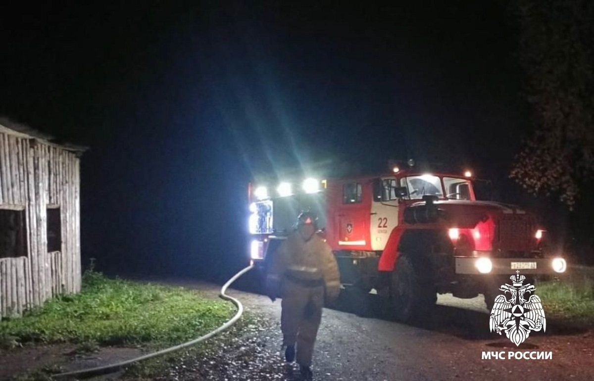 Глубокой ночью огнеборцы тушили постройку в Бежецком районе Фото, видео: МЧС Тверской области