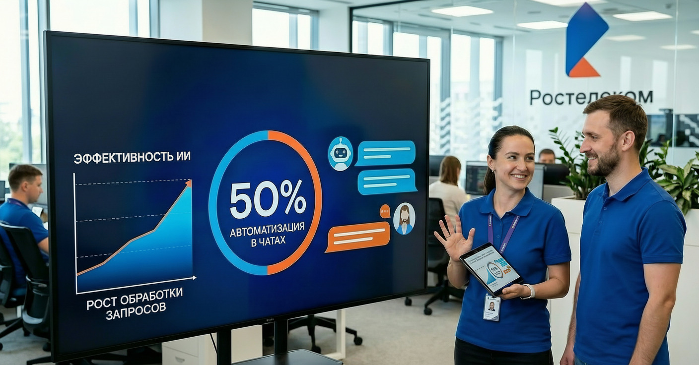 «Ростелеком» достиг 50% автоматизации клиентской поддержки в чатах с помощью ИИ Erid: 3apb1QrvkfA8QXzsSh4w56YxmD2yddgX8C3gsHx1t4KQd