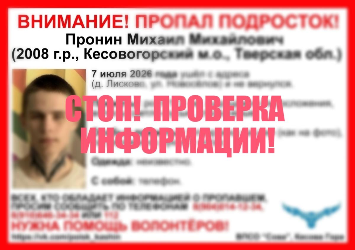 В Тверской области остановился поиск пропавшего подростка Фото: ВПСО "Сова"