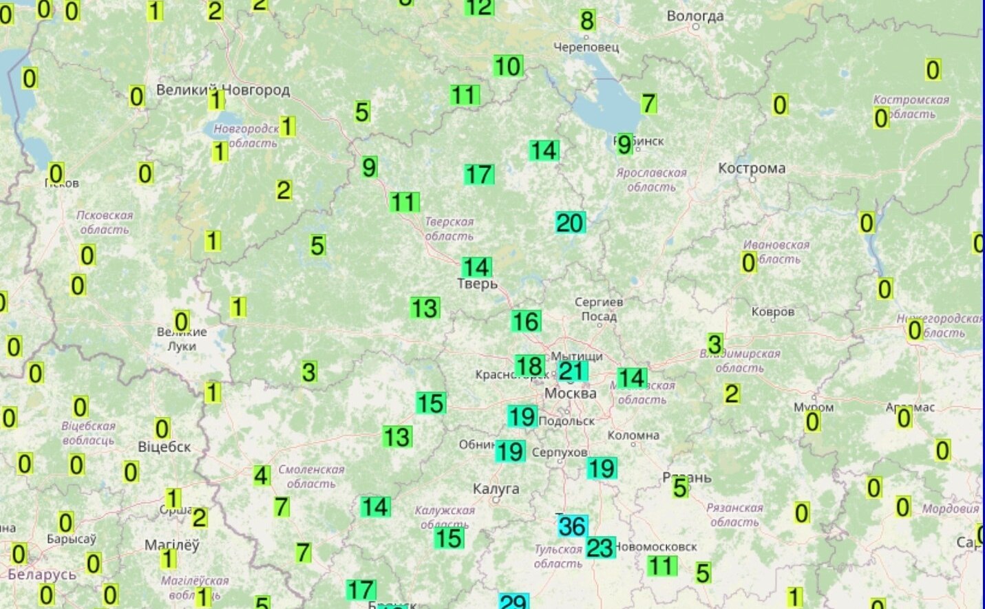 Накопление осадков при прохождении циклона ВАЛЛИ, 19 февраля 2026