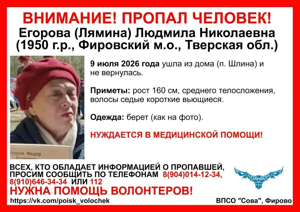 В Фировском округе пропала пенсионерка в красном берете Фото: ВПСО "Сова"