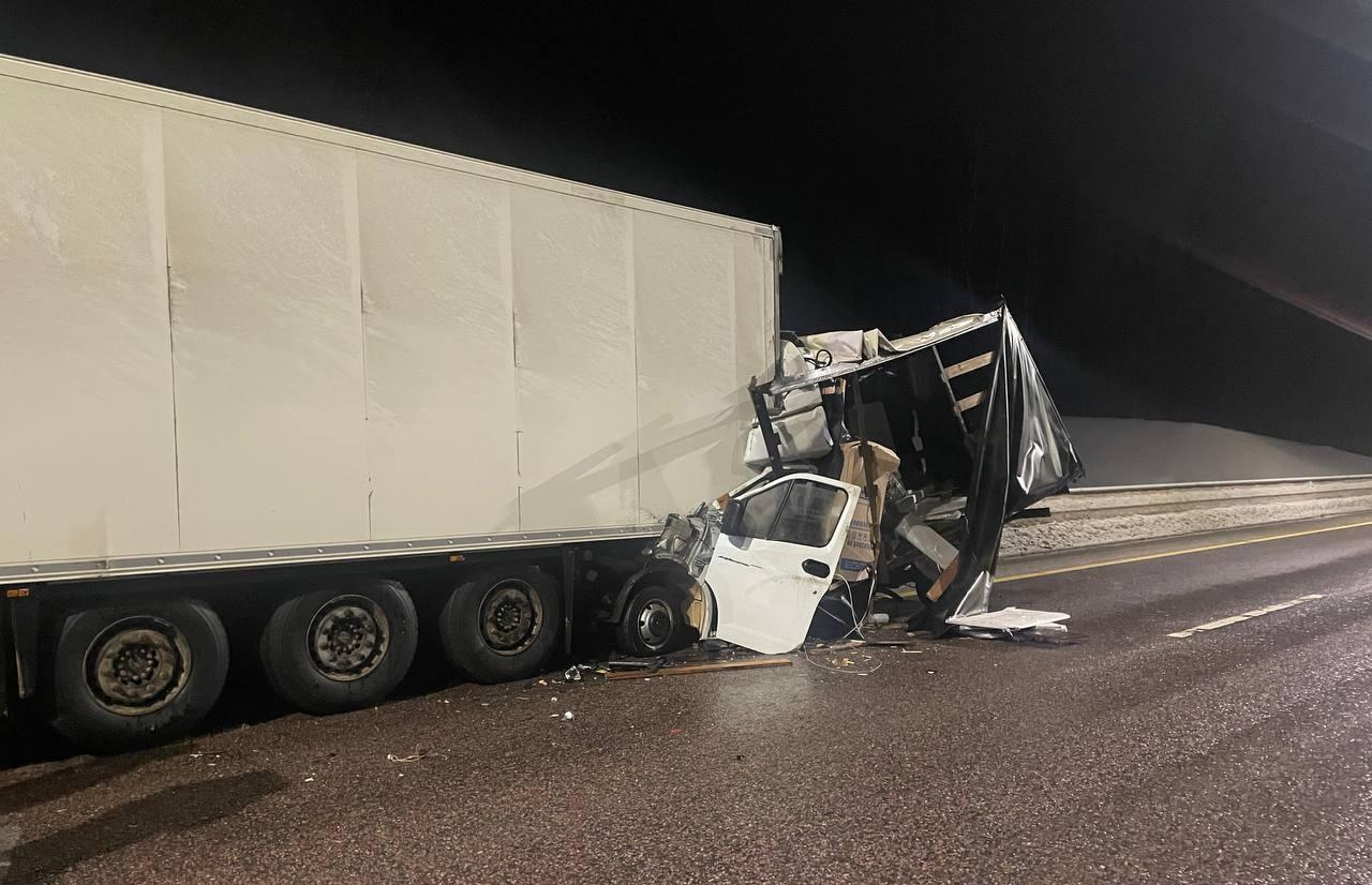 На М11 в Тверской области в столкновении двух грузовиков погиб один из водителей Фото: УГИБДД по Тверской области