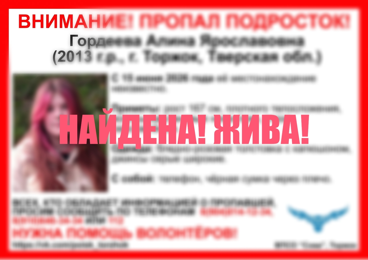 Пропавшая в Торжке девочка-подросток нашлась Фото: ВПСО "Сова"