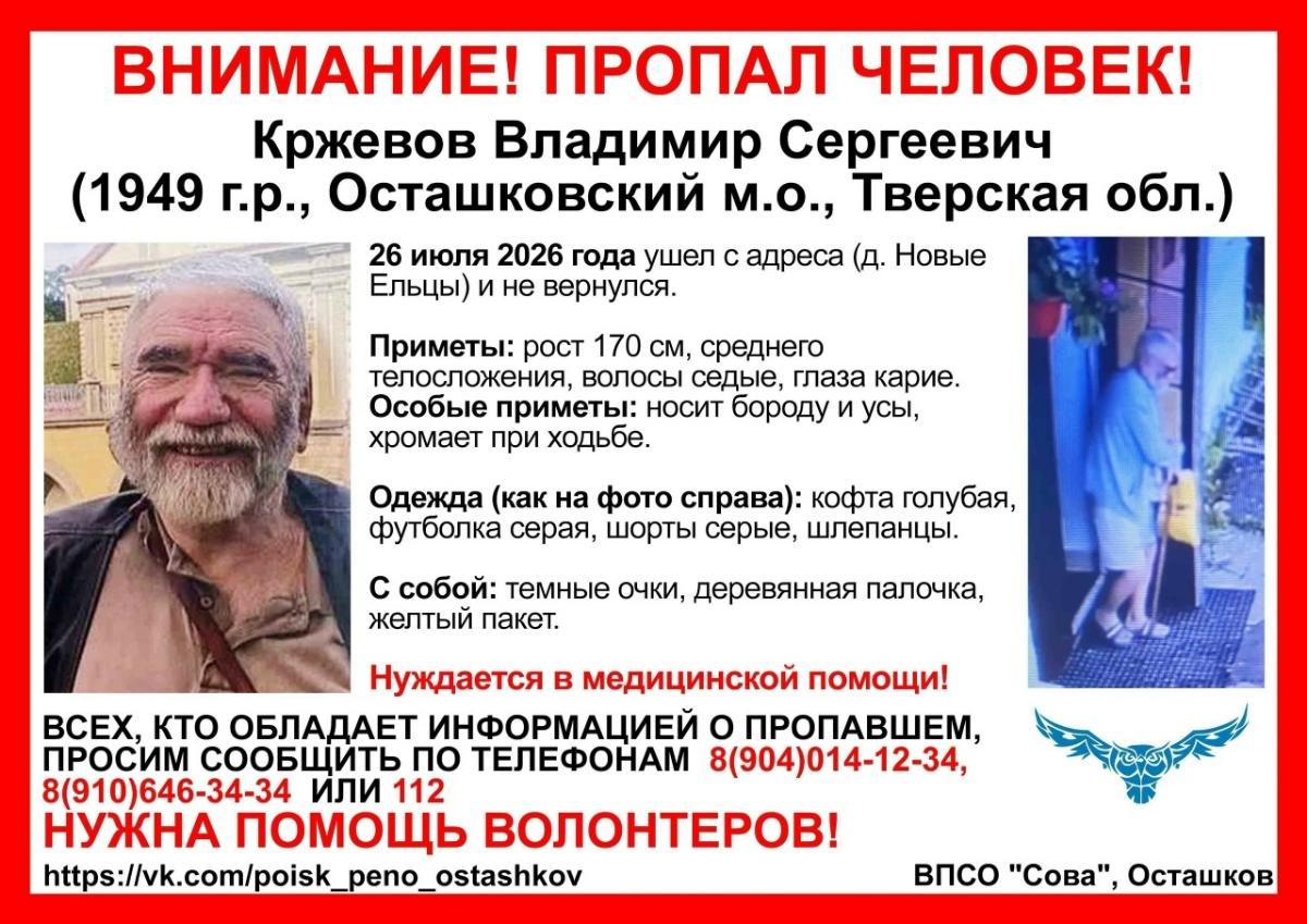 В Осташковском округе пропал пенсионер с деревянной палочкой и желтым пакетом Фото: ВПСО "Сова"