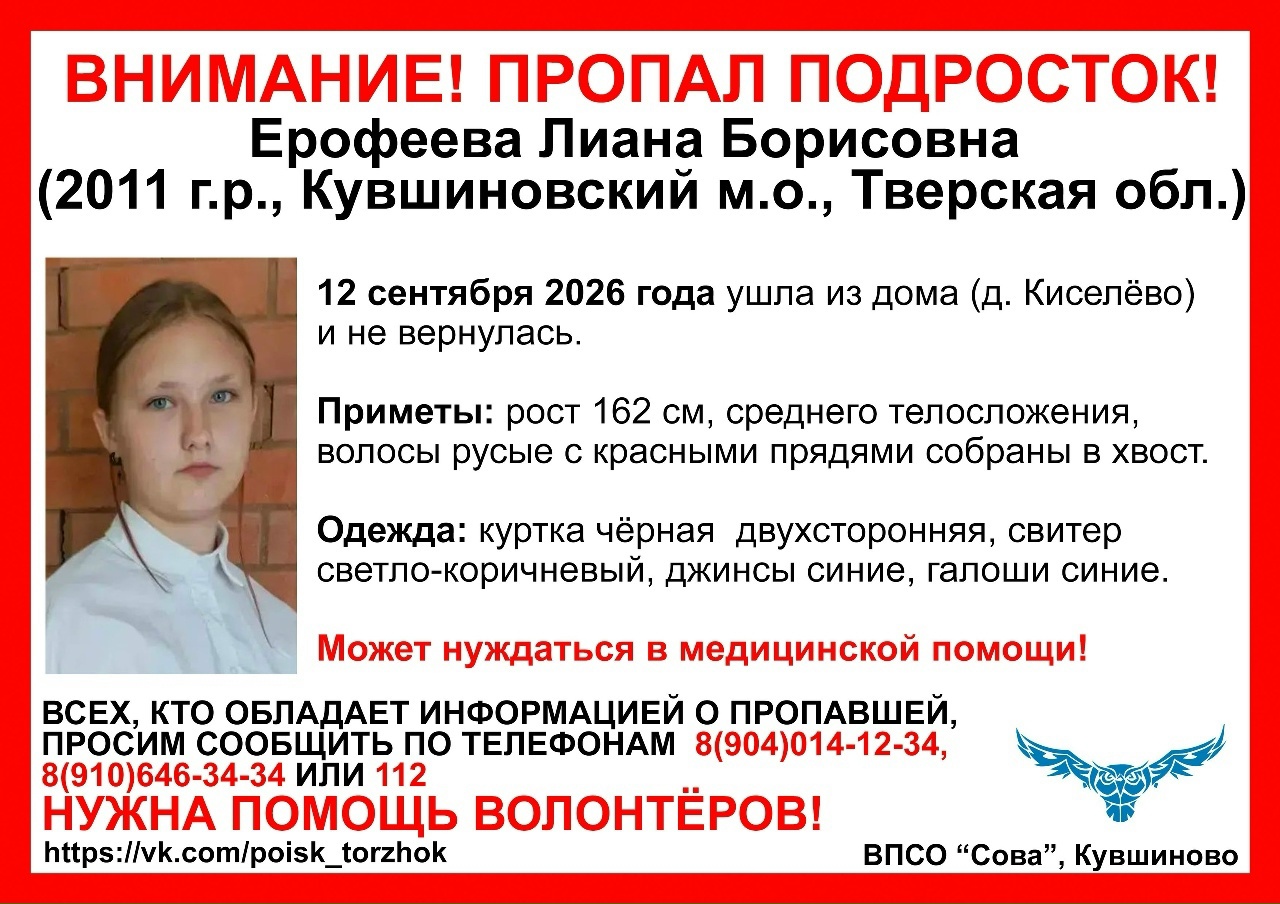 15-летнюю девочку ищут в Тверской области 