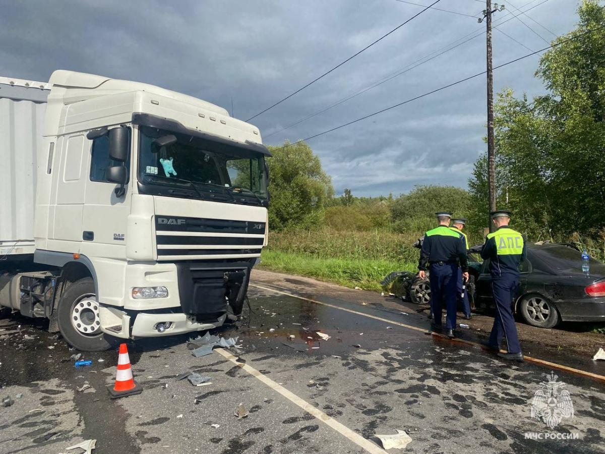 После ДТП с фурой в Бежецке водитель легковушки попал в больницу Фото: МЧС Тверской области