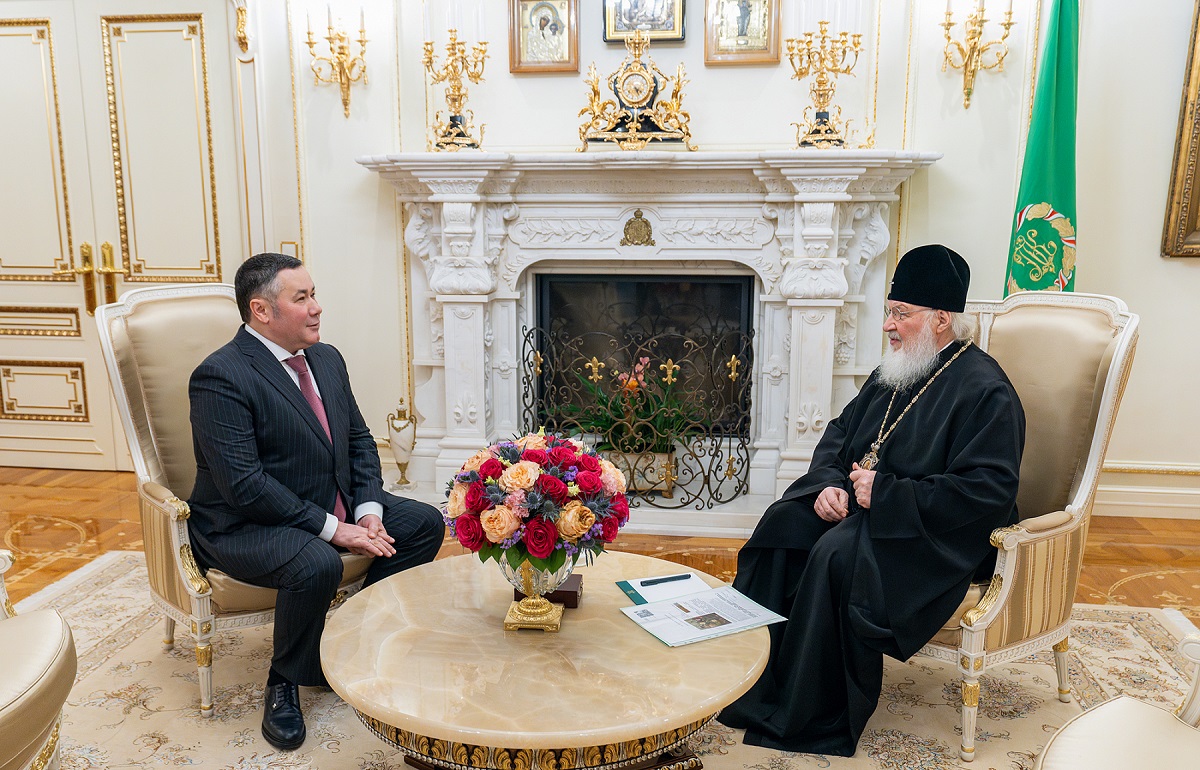 Святейший Патриарх Московский и всея Руси Кирилл провел встречу с Губернатором Игорем Руденей Фото: Правительство Тверской области